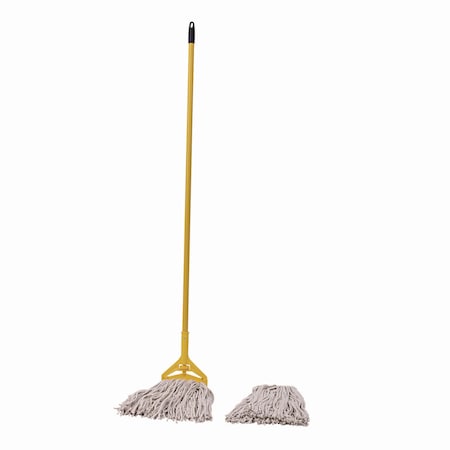 Boardwalk Cotton Cut End Mop Kit, No 24 Natural Cotton Head, 60" Yellow Metal/Plastic Handle BWK5324C